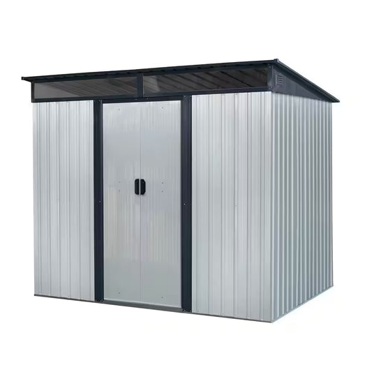 8 Ft. W X 6 Ft. D Metal Shed with Lockable Sliding Doors and Transparent Plate (48 Sq. Ft.)