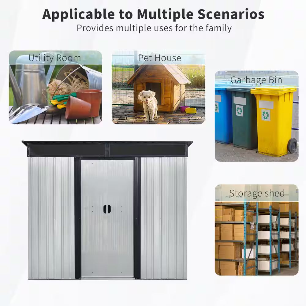 8 Ft. W X 6 Ft. D Metal Shed with Lockable Sliding Doors and Transparent Plate (48 Sq. Ft.)