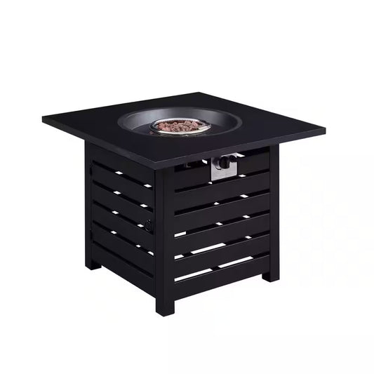 Fire Pit Table, 24.5 In. Square 50,000 BTU Auto-Ignition Propane Gas Fire Pit with Waterproof Cover (Black)