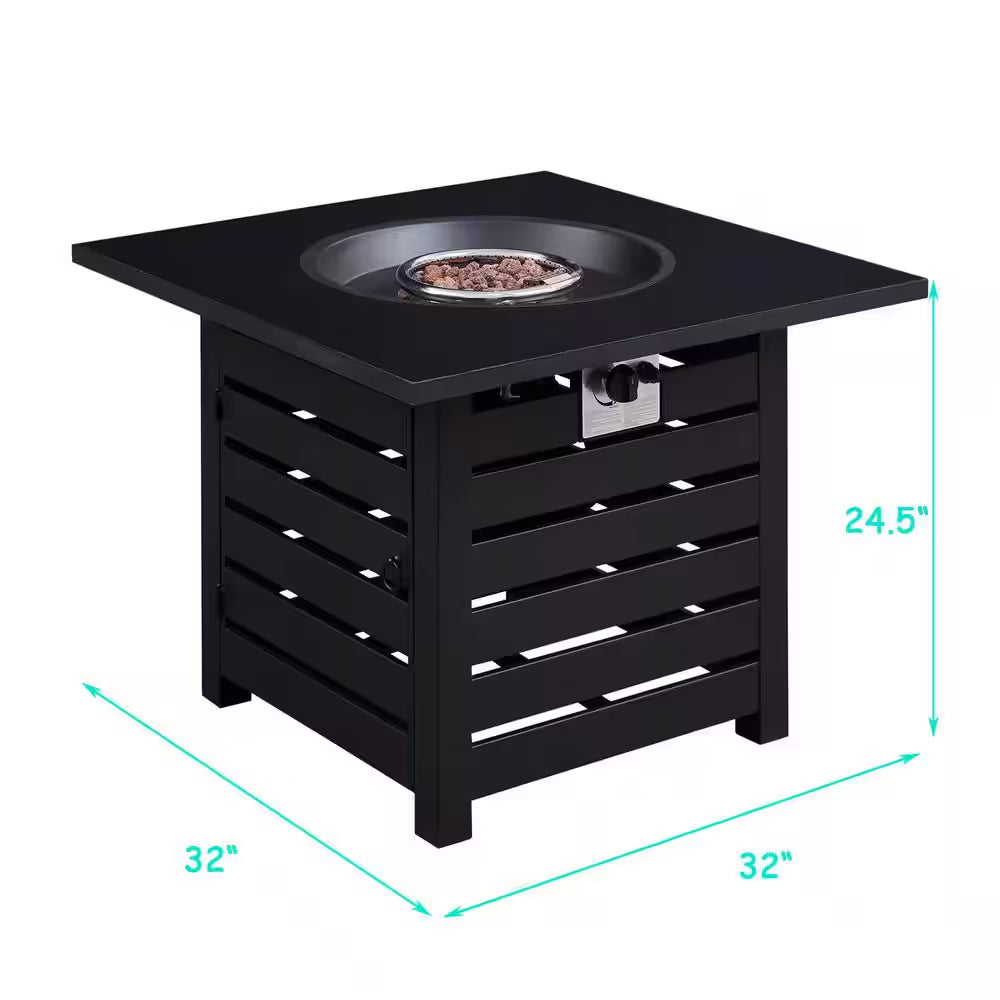 Fire Pit Table, 24.5 In. Square 50,000 BTU Auto-Ignition Propane Gas Fire Pit with Waterproof Cover (Black)