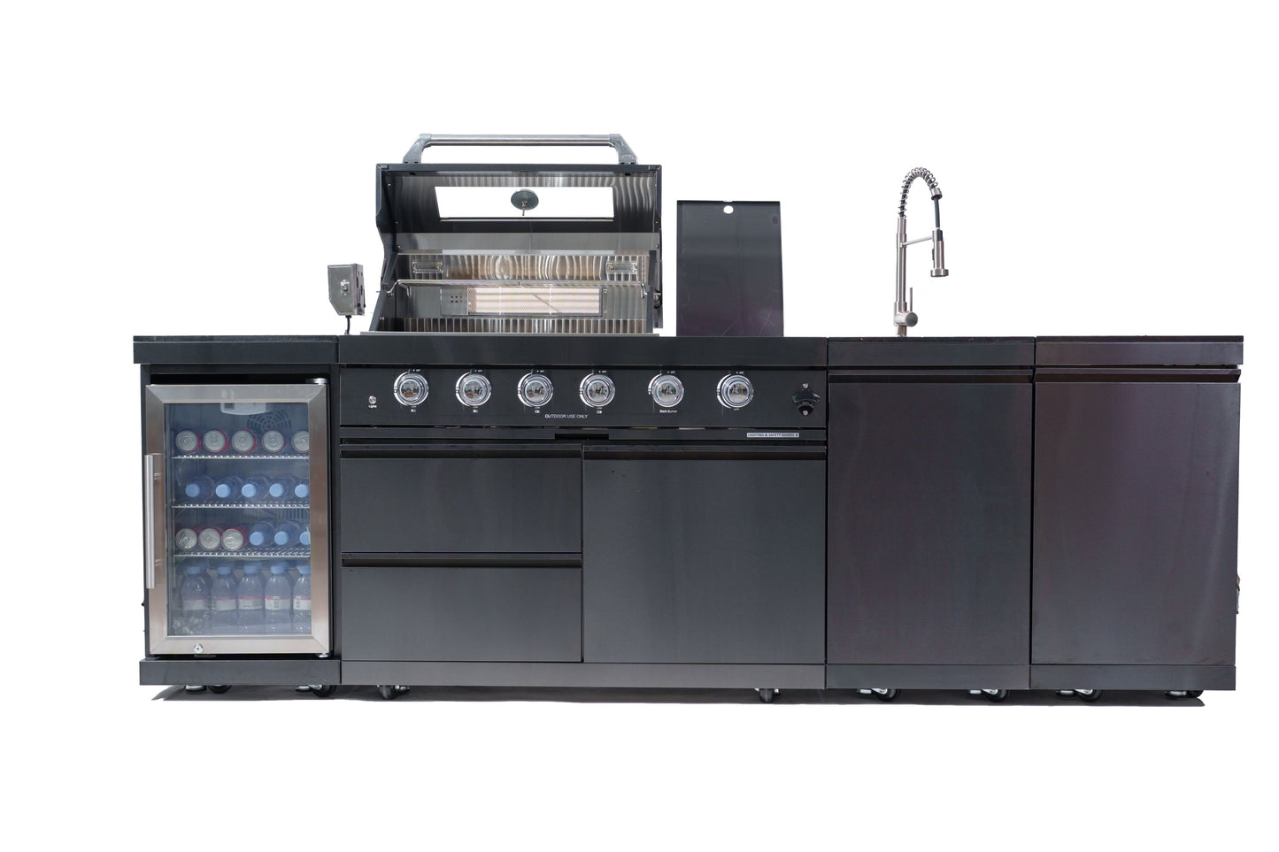 NG 104" 4-Burner 72,000 BTU Black Outdoor Kitchen Island Grill + Rotisserie Kit