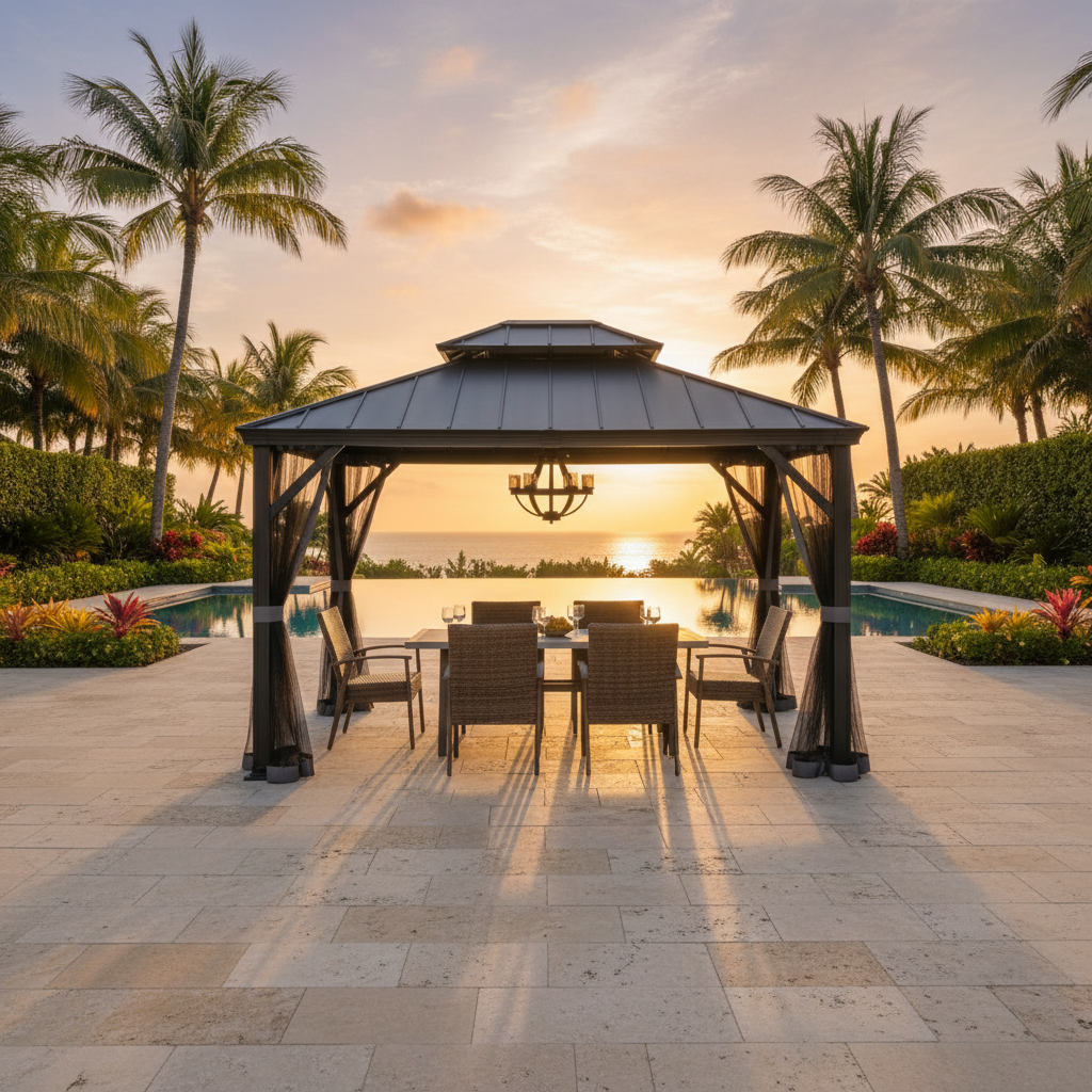 Hardtop Gazebo Designed for Year-Round Outdoor Living, 10x12 Solar Panel, Steel Roof, Aluminum Frame