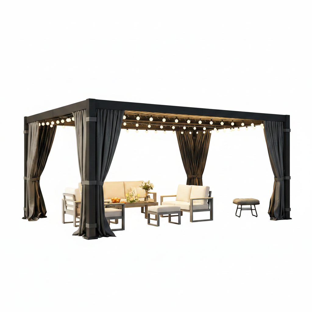 Louvered Pergola Designed for Year-Round Outdoor Living, Adjustable Metal Roof, Gutter System, 12x16 Size