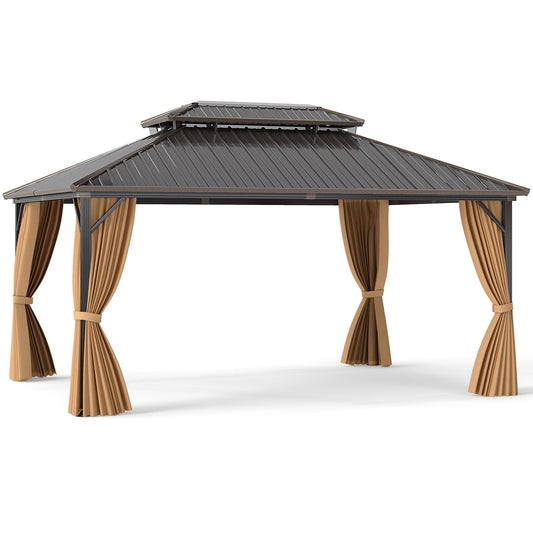 16' × 12' Premium Hardtop Aluminum Gazebo Pergola with Privacy Curtains